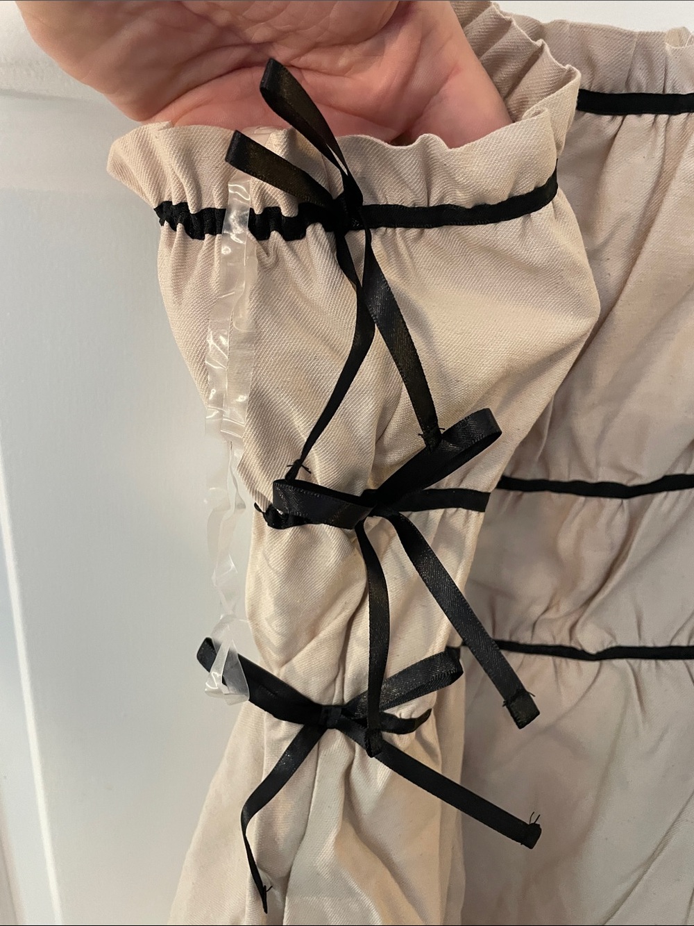 No Boundaries mini dress cream black ribbon ties ruffled square neckline nwt - Picture 6 of 16
